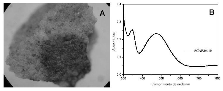 Toca do Pinga da Escada: resultados preliminares do estudo químico de pigmentos e depósitos de alteração apresentar uma banda com máximo de absorção próximo de 480 nm (Skoog et al. 2006).