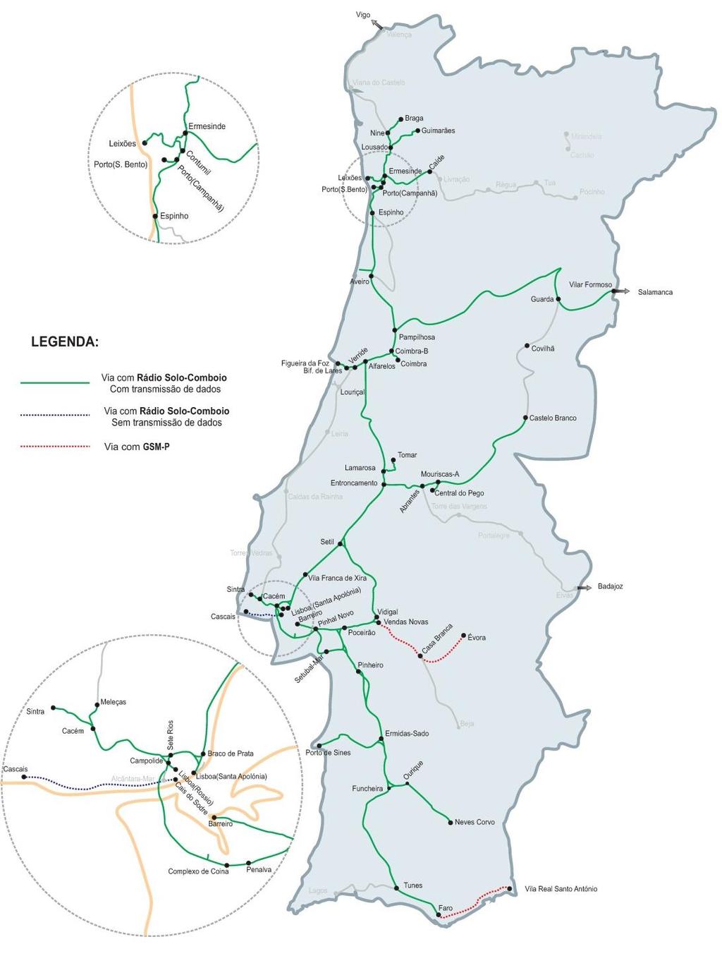 A.1.3 Mapa dos sistemas de comunicação solo-comboio Fonte: Relatório de Aplicação do