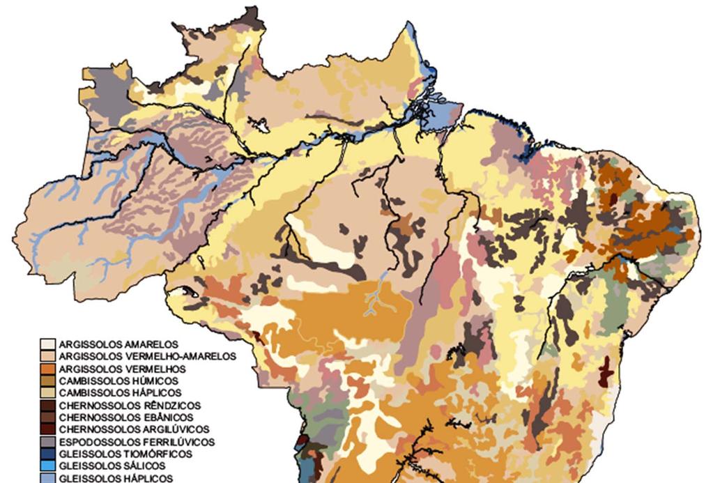 Mapa com os tipos de solo do Brasil