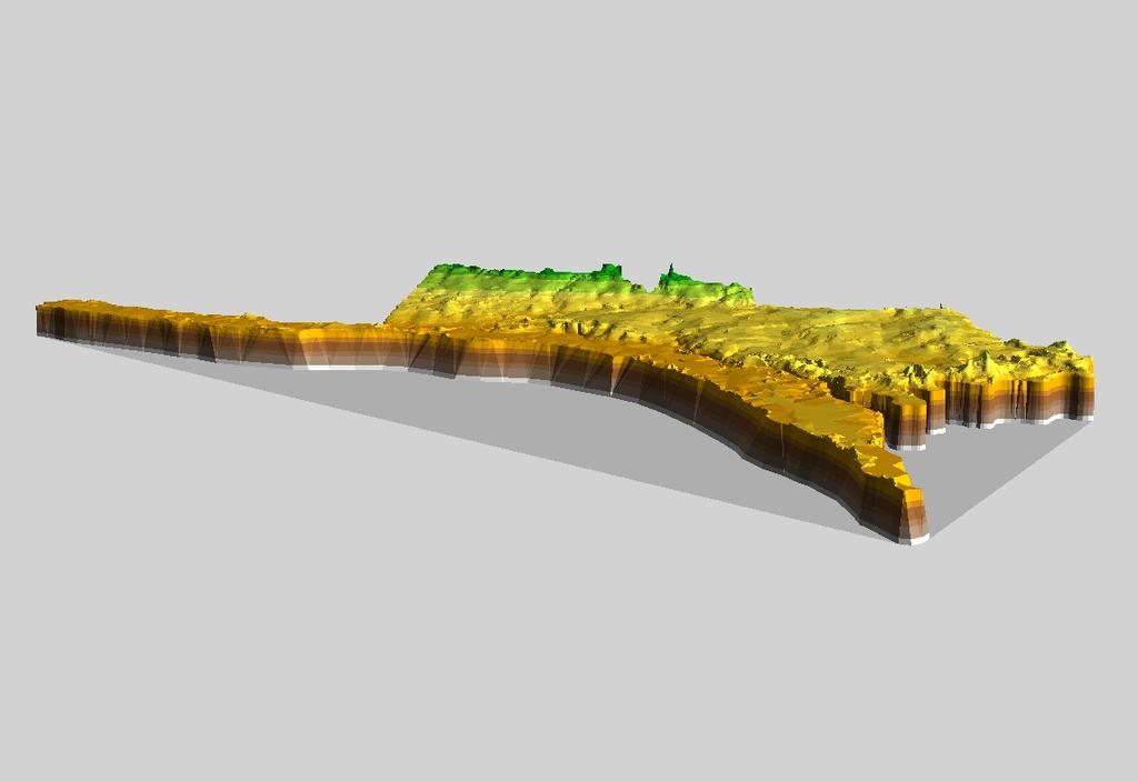 Figura 4 Visualização em 3D do PEVRI, gerada a partir de uma grade triangular irregular (TIN), (construída em ARC VIEW 3.3 ESRI, 1998).