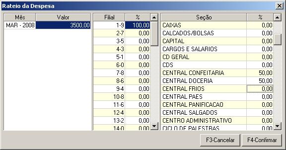 Tela de seleção de orçamento / projeto O usuário pode escolher de qual orçamento ou projeto,