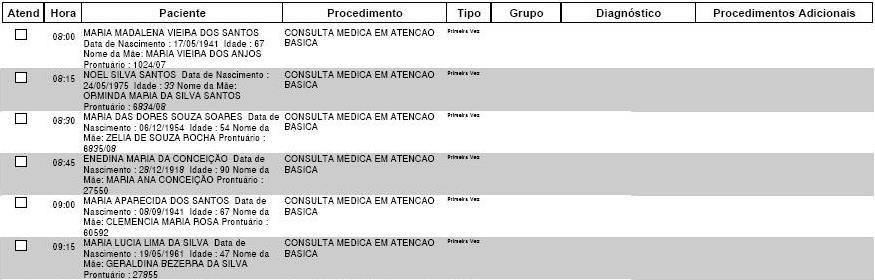 OBS: A opção de impressão de agenda com o nome da mãe do paciente, só é visualizada caso o profissional