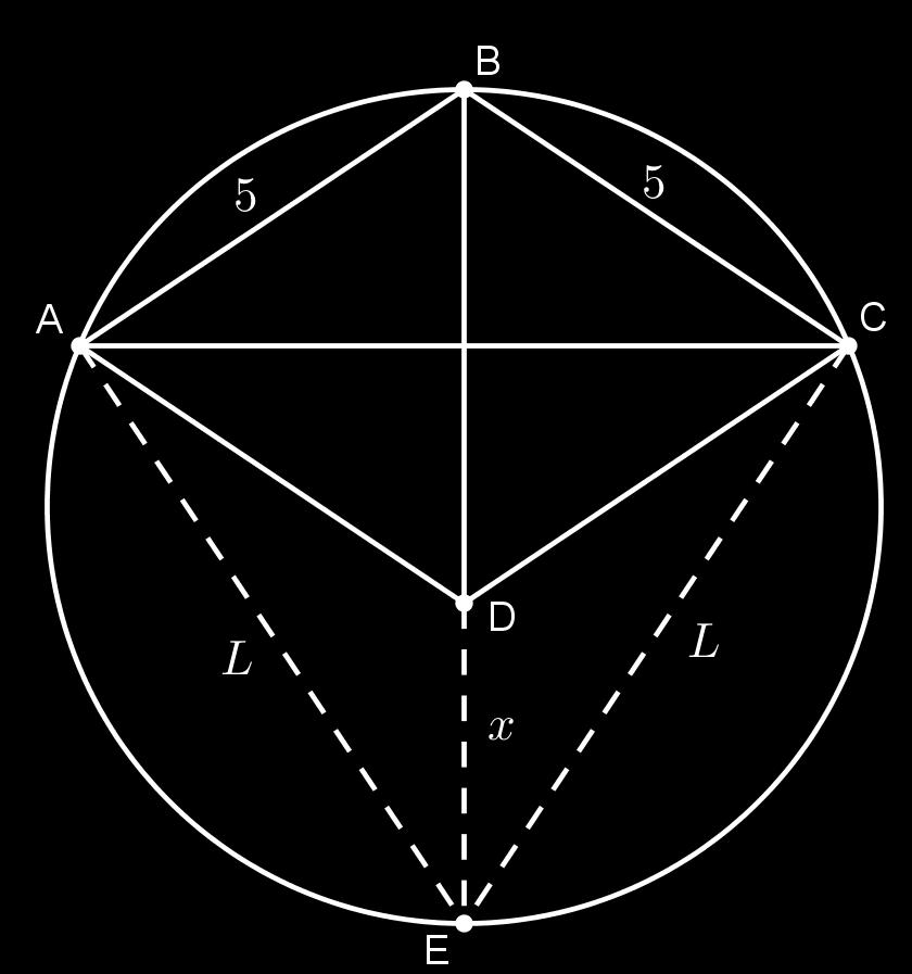 Respostas e Soluções. 1. Pelo Teorema de Ptolomeu, temos que o produto das diagonais é AC BD = 4 8 + 3 6 = 50. 2. Vamos chamar a medida das diagonais de d.