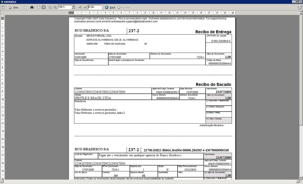 Clicando em F4 (confirmar), os boletos pendentes do portador selecionado serão