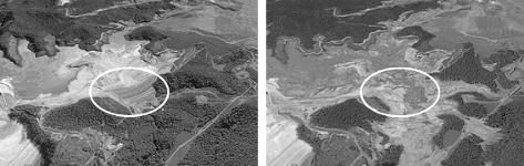 4. As imagens mostram a situação do local da Barragem de Fundão, em Mariana/MG, antes e depois do acidente de 05 de novembro de 2015.
