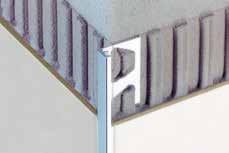 PERFIS PARA PAREDES E REMATES Schlüter -JOLLY Schlüter -JOLLY em metal é um perfil decorativo para arestas exteriores de paredes de revestimentos cerâmicos, bem como remates de rodapé, que protege os