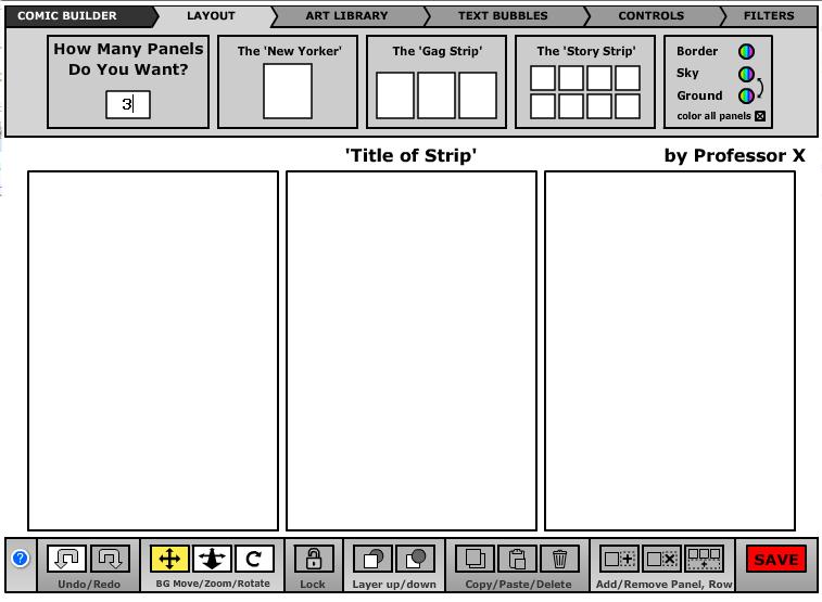 1. Layout Caso pretenda um só painel horizontal. Aqui poderá escolher quantos quadradinhos deseja ter em toda a prancha Caso pretenda três quadrados por tira.