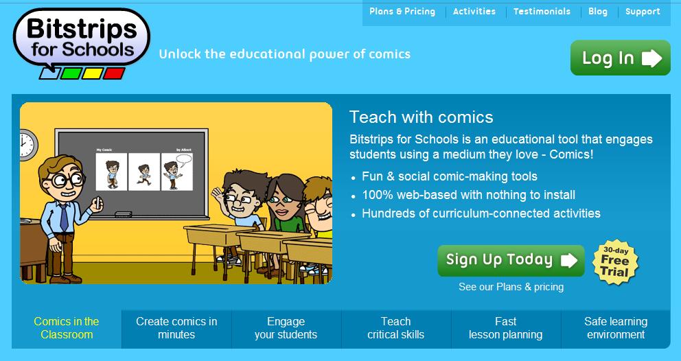 Para aceder ao recurso deve clicar-se em Unlock the Educacional Power of Comics (botão de acesso verde). Figura 1 Página inicial do Bitstrips. 2.