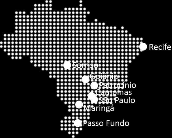 No Brasil, atuamos nos principais segmentos da agroindústria como complexo de soja, milho, trigo, açúcar, etanol, cacau, algodão, biodiesel e café, além