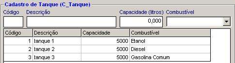 Cadastro de Tanque no Módulo Posto Cadastre os Tanques que existem no posto, informando a descrição (de acordo