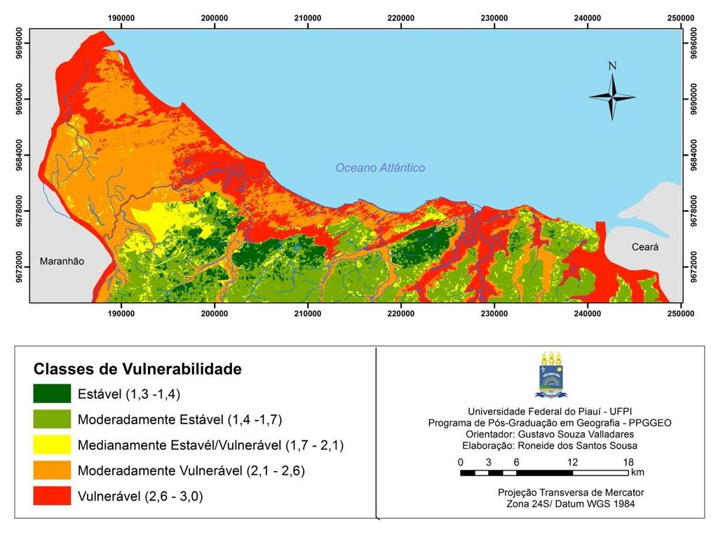 95 Análise da Vulnerabilidade Ambiental da Planície Costeira do Piauí Para a obtenção do mapa de vulnerabilidade ambiental foram realizados cruzamentos, dos mapas do meio físico (geologia, pedologia