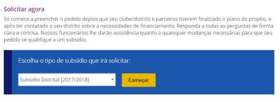 solicitar Subsídios Distritais.