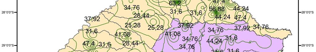 92 A maior precipitação máxima média de 24 horas de duração, foi calculada para a estação pluviométrica Saicã (código 3055004),
