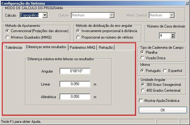 Define o limite máximo de diferenças entre mesmas leituras. Angular: Define a diferença angular máxima entre leituras do mesmo ângulo.