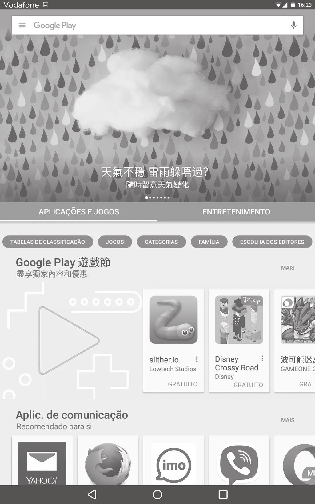 7 Play Store (1) A Play Store é uma loja de software online, de onde pode transferir e instalar aplicações e jogos no tablet Android. Para abrir a Play Store: Toque em Play Store no ecrã inicial.