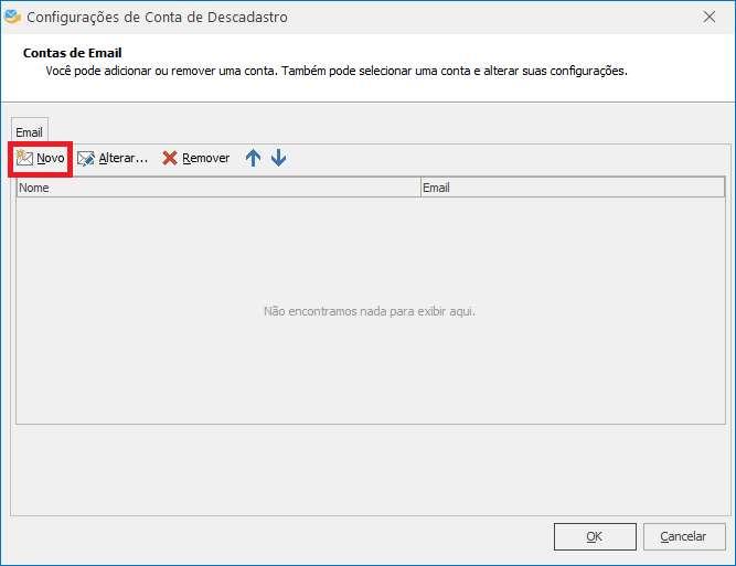 3. Clique no botão Novo para configurar uma nova Conta