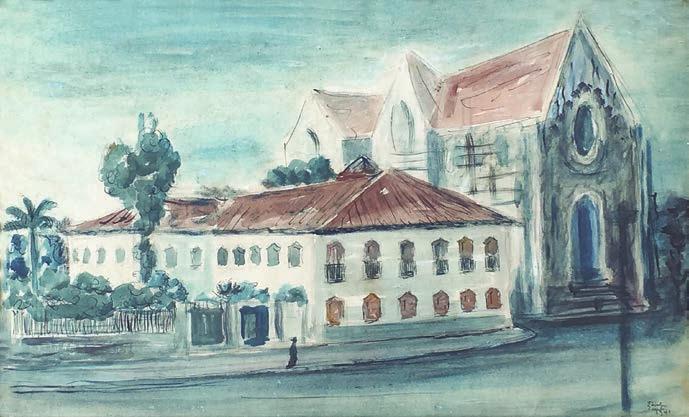 000 90 - Emiliano Di Cavalcanti (1897-1976) Igreja da Consolação e residência da família Prado aquarela e nanquim 26 x