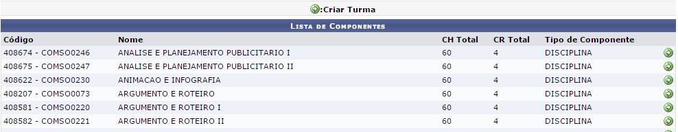 Para criar turmas sem solicitações, acesse: Portal do Docente Chefia Turmas Criar Turmas Sem Solicitações Será direcionado para uma lista que contém todos