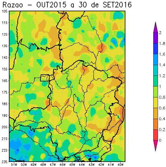 Figura 3 - Razão entre o total precipitado de outubro de 2015 a