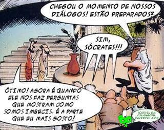 A. Sócrates acreditava que passar a vida filosofando, isto é, a examinar a si mesmo e a conduta moral das pessoas. B. Nas conversações que mantinha nos lugares públicos da Atenas do século V a.c., Sócrates repetia nada saber para, assim, não responder às questões que formulava e motivar seus interlocutores a darem conta de suas opiniões.