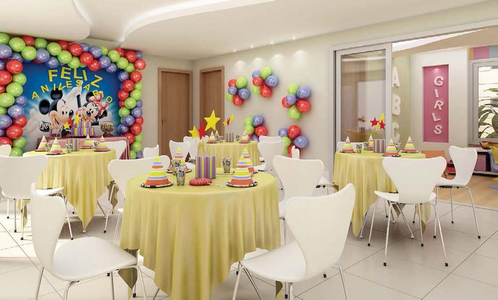 Salão de festas infantil Cenas e perspectivas da Piscinas Adulto e Biribol e do Salão de Festas Infantil