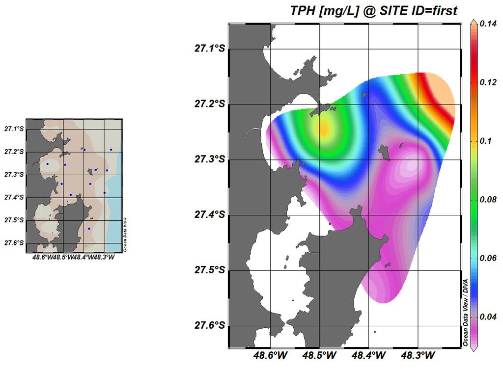 35 Tabela 9: Valores de TPH para amostras aquosas coletadas no inverno Amostra Conc. PR (mg/l) Conc. UCM (mg/l) Conc.