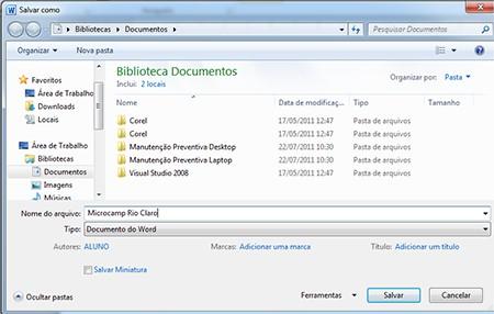 Salvando um Documento: Você pode salvar seu documento no HD (Disco Rígido) para acessar futuramente.