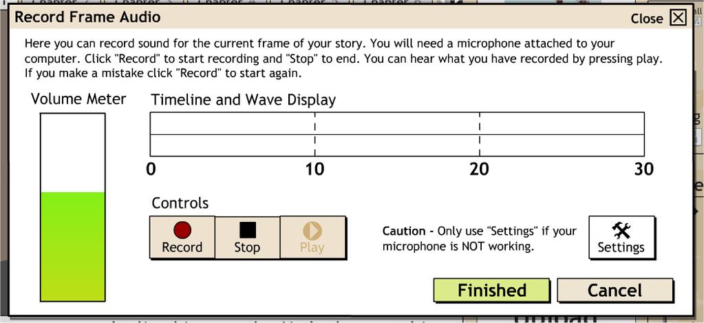 25. É possível adicionar narração à sua. Poderá acrescentar até 30 segundos de áudio a cada quadro da sua, ao gravar directamente para a ferramenta Record frame audio (Gravar áudio).