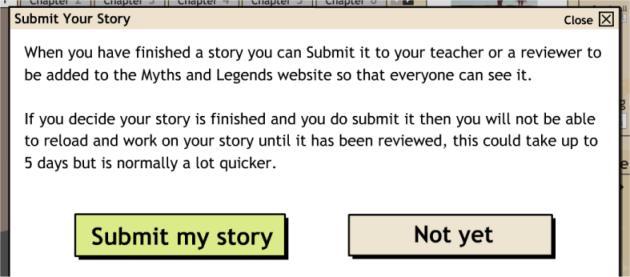 28. Depois de finalizar a sua e guardá-la uma última vez, seleccione Submit (Enviar) para enviar a mesma para o site Myths and Legends.