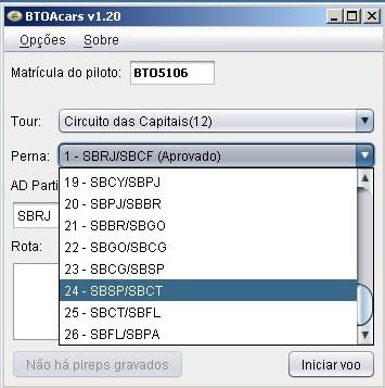 Escolha a etapa do TOUR na aba Perna: Os