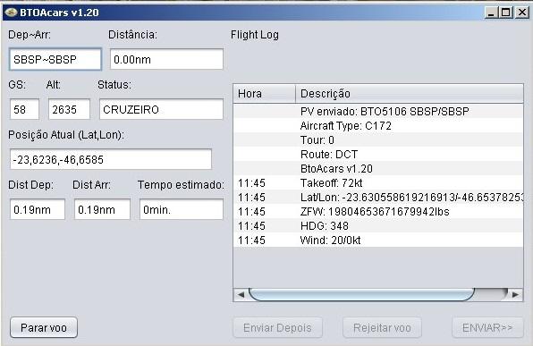 Abaixo um exemplo do programa durante o vôo: Após o término do vôo e parada completa da aeronave no