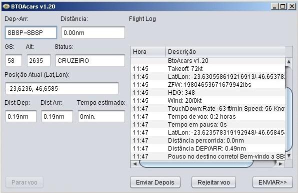 qualquer momento. ENVIAR DEPOIS - O programa conclui o pirep e armazena para envio posterior.