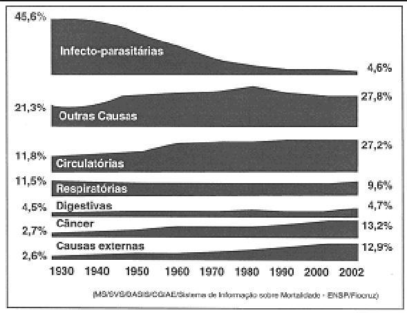 12) (ENEM) Algumas doenças que, durante várias décadas do século XX, foram responsáveis pelas maiores percentagens das mortes no Brasil, não são mais significativas neste início do século XXI.