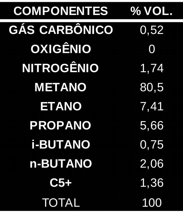 A composição do gás natural está descrita na Tabela 1. Tabela 1: Composição do gás que chega a estação coletora.