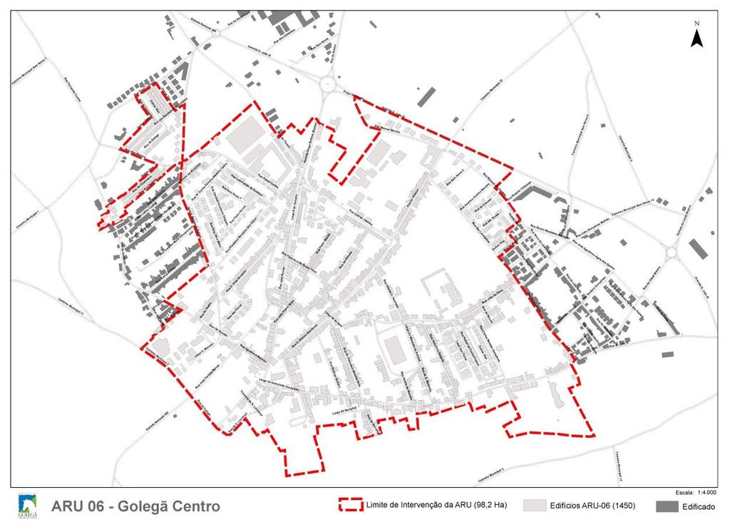 2 CARACTERIZAÇÃO DA ARU A Área de Reabilitação Urbana de Golegã Centro, com cerca de 98.2 hectares, integra-se na Vila de Golegã. Vila do distrito de Santarém e sede de concelho.