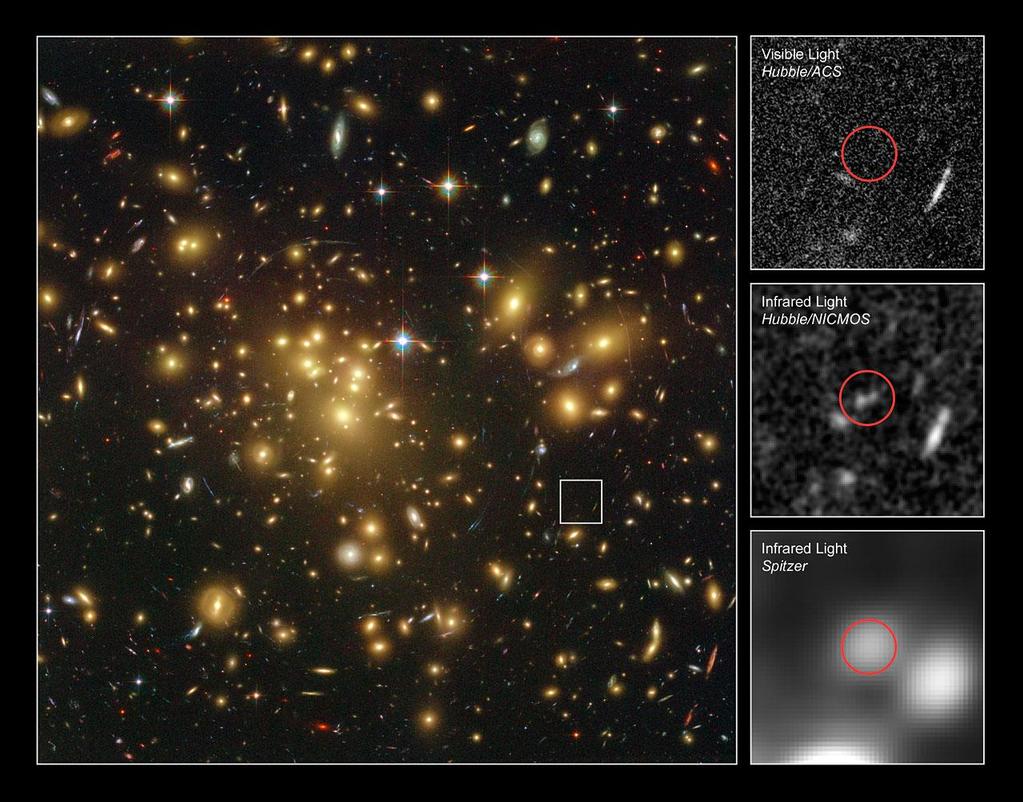 Curiosidades #1 (Ref. [6]) Telescópio Espacial Hubble: imagens de uma galáxia em formação não muito após o Big Bang!