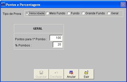 Nota muito importante: os pontos parametrizados no iten Geral serão os utilizados para o campeonato geral estes pontos deverão ser iguais aos da especialidade que apresentar