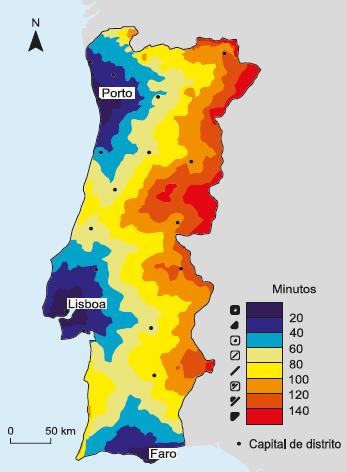 GRUPO 03 (4 valores) A Figura 3 representa a distância-tempo, em transporte rodoviário ligeiro, a partir dos aeroportos internacionais de Lisboa, do Porto e de Faro, em 2006.