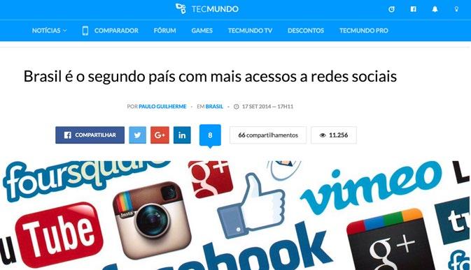 Brasil é o segundo país com mais acessos a redes socias.