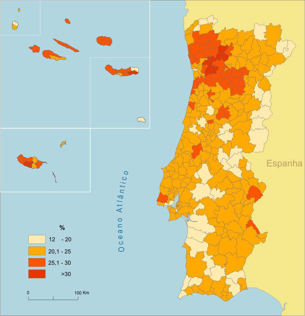 58 A IGUALDADE NO PAÍS, EM MAPAS E NÚMEROS FIGURA 10 ÍNDICE DE DEPENDÊNCIA DE IDOSOS (QUOCIENTE ENTRE O Nº DE PESSOAS EM IDADE IDOSA E O Nº DE PESSOAS EM