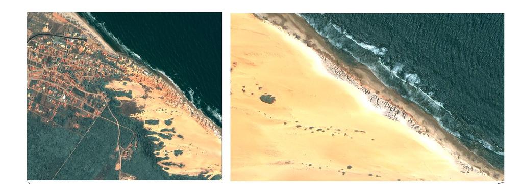 Figura 02:imagens do satélite Quickbird da área de falésias vivas do litoral de Beberibe-CE.