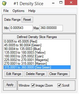 automaticamente no campo Defined Density Slice Ranges da janela