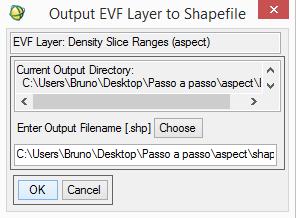 Figura 69: Janela Output EVF Layer to Shapefile onde o diretório e o nome do shapefile foram escolhidos na opção Choose do campo Enter Output Filename [.shp].