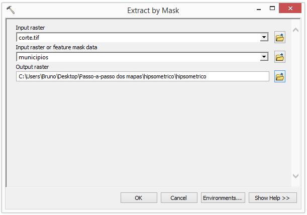 Figura 84: Campos Input Raster, Input Raster or Feature Mask Data e Output Raster na