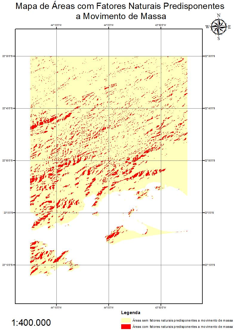 Figura 103: Mapa das áreas com fatores naturais predisponentes a movimento de massa considerando a