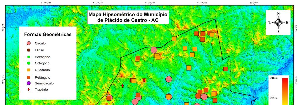 IV Seminário de Preservação de Patrimônio Arqueológico Figura 9 - Mapa de ocorrências de geoglifos no município de Plácido de Castro (Acre). Fonte: (TEIXEIRA et al., 2015).