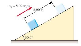 44. Uma força conservativa F x = (2x + 4)N atua sobre uma partícula de 5,00 kg. onde x está em metros. A partícula se move ao longo do eixo x de x=1.00 m a x=5.