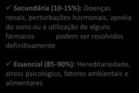 de risco da Hipertensão essencial Essencial (85-90%):