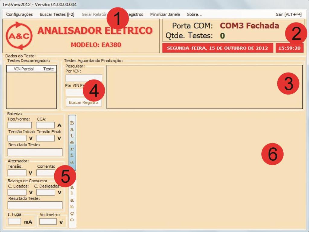 22 5.2 Software TesteView 2012 Para Iniciar o programa clique em Iniciar > Programas > TesteView 2012. 5.2.1 Apresentação Software 1. Menu do programa: a.