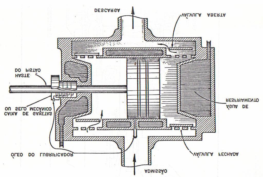 10 A parte de fluido, também chamada de câmara de compressão, está melhor detalhada na Figura 2.2, na qual é possível perceber o funcionamento das válvulas de sucção e descarga.